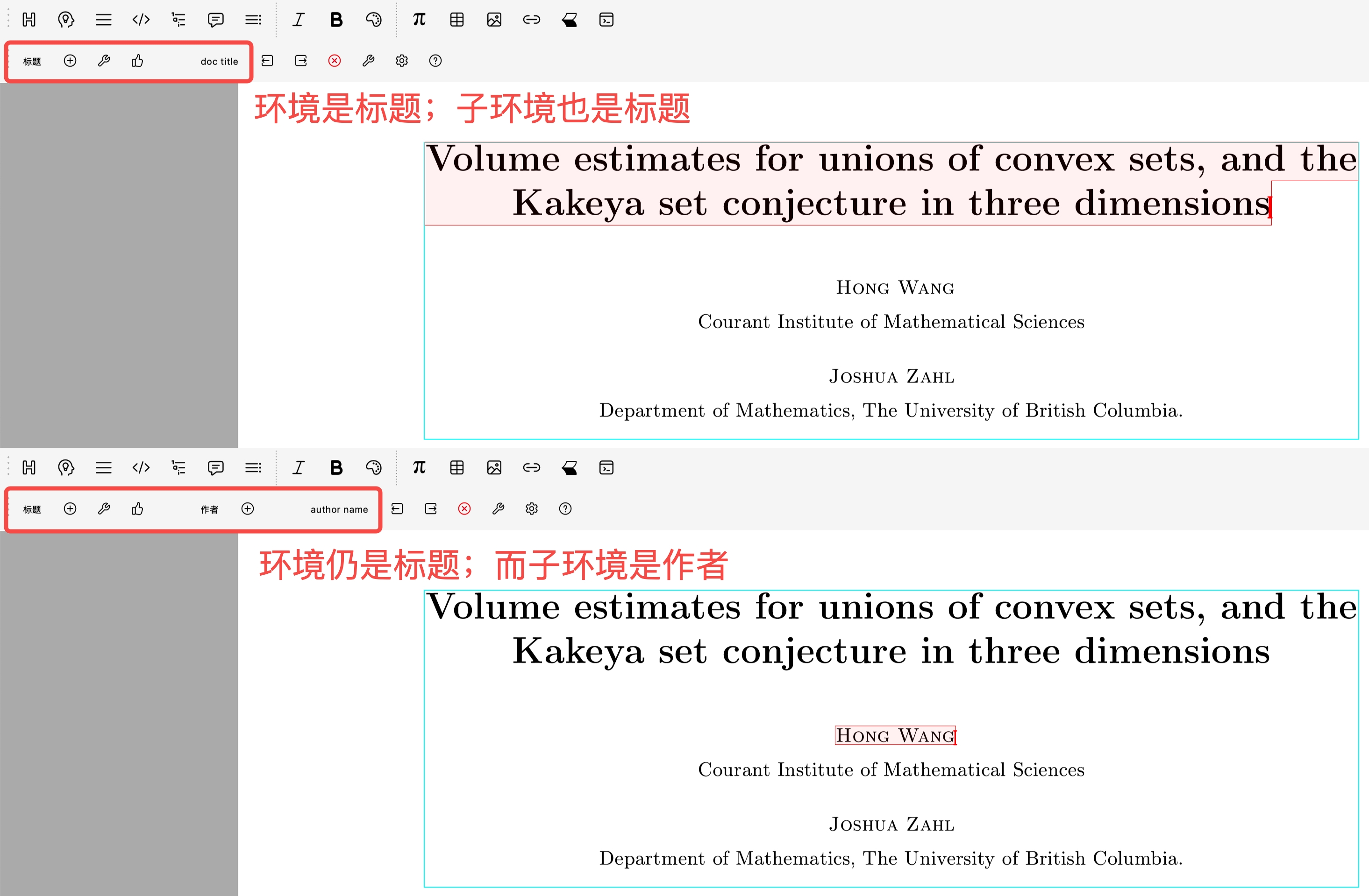 Title and Author Sub-environments